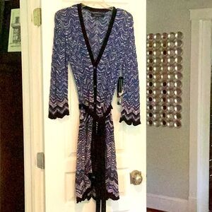 Nine West “Blue Moon” Boho Chic Long Button Down Sweater. Sz L.  NWT $139.